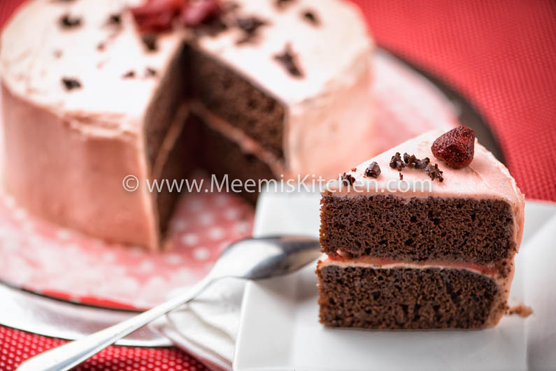 Chocolate Strawberry Cake with Butter Frosting